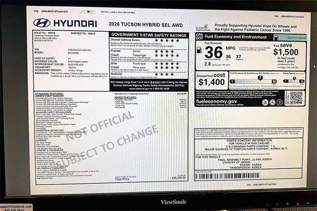 2026 Hyundai TUCSON HYBRID SEL AWD