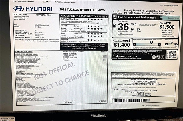 2026 Hyundai TUCSON HYBRID SEL AWD