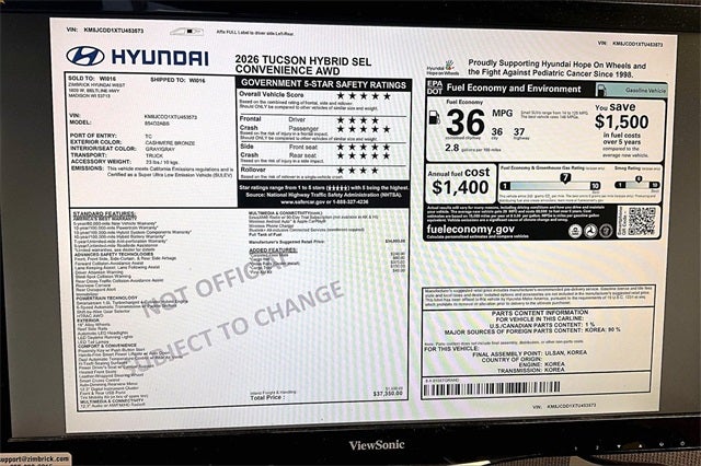 2026 Hyundai TUCSON HYBRID SEL Convenience