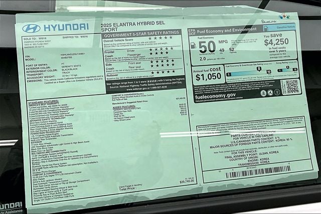 2025 Hyundai ELANTRA HYBRID SEL Sport