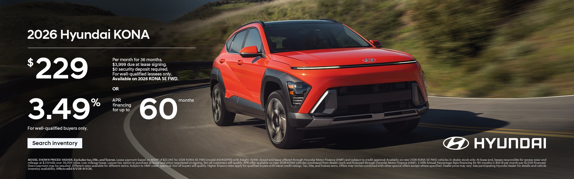 2026 Hyundai Kona APR or Lease Offer