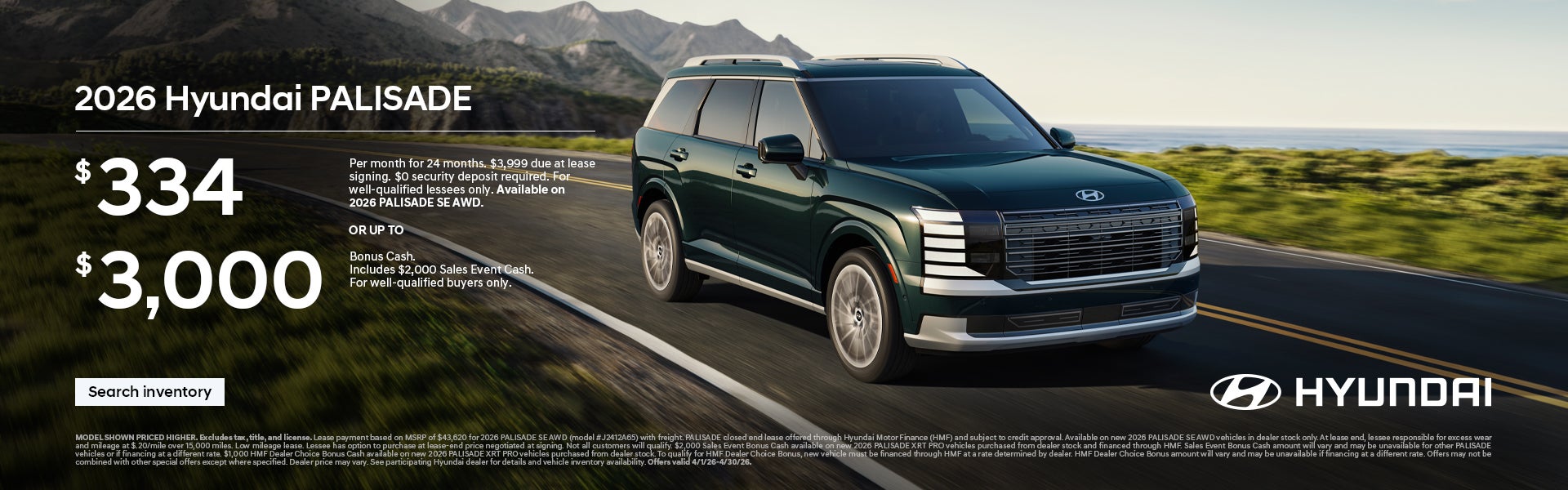 2026 Hyundai Palisade Lease or Bonus Cash Offer