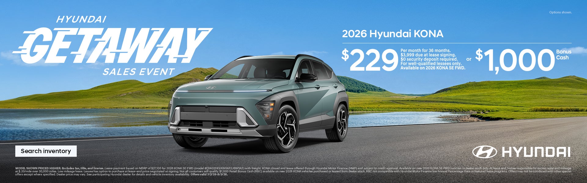 2026 Hyundai Kona Lease or Bonus Cash Offer